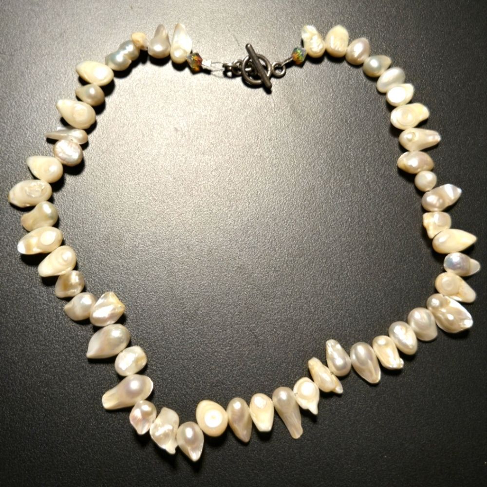 Baroque Pearl Necklace Vintage AB Crystal Silver Gold Tone Handmade